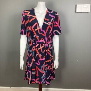 Paul Smith Dress Size 10 large IT 46 100% Silk Wrap Pleated Retro Black Print